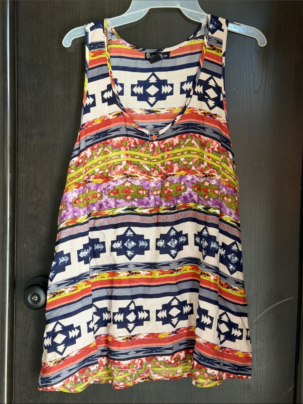 Printed Multicolor Sleeveless Blouse Tank Top Large